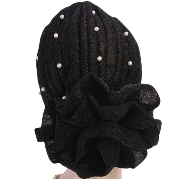 Fashion beaded pearl Shiny  mesh black bow elephant turban - Picture 11 of 11